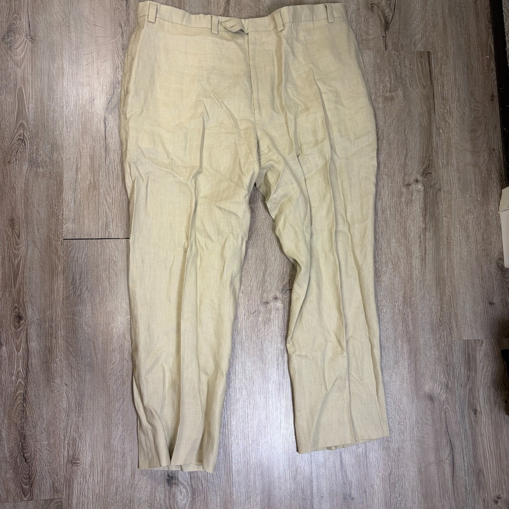 Calvin Klein Mens 100% Linen Pants 42x30 Tan Brown Dress Formal Straight